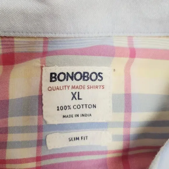 Bonobos Shirt Mens XL Pink Plaid Colorful Career Business Casual Preppy Spring - Picture 5 of 10